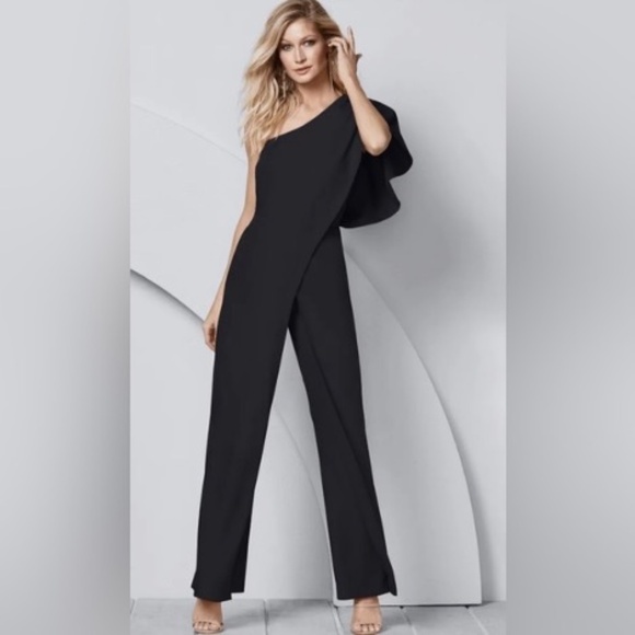 VENUS One Shoulder Wide Leg Black Jumpsuit - Size 6 - Picture 1 of 16